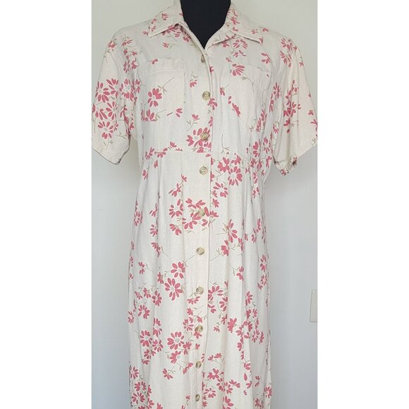 SILK EXCHANGE Vintage 90's 100% Silk Floral Print Button Front Midi Dress sz M - Picture 5 of 8